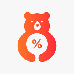 Initial Bear Percentage Logo Negative Space Vector Template. Bear Holding Percentage Symbol