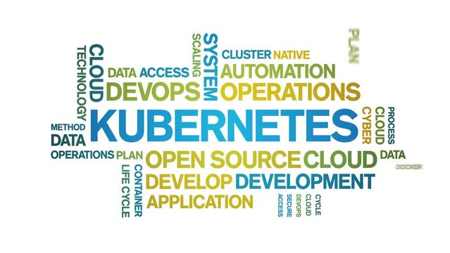 Kubernetes animated tag word cloud;text design animation kinetic typography seamless loop.