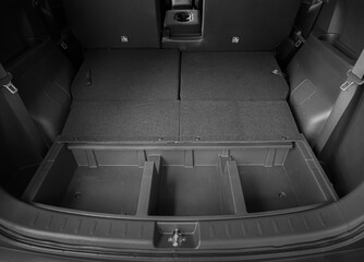 Car Luggage Compartment Tray. Three Car Luggage Compartment Tray is Empty Concept.