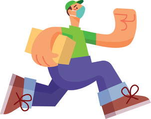 Flat design delivery man character sending parcel with fast speedy. Express delivery service