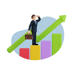 businessman standing on the chart statistic 3d character illustration