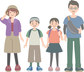 アウトドアスタイルの家族イラスト