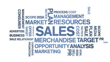 Sales animated tag word cloud;text design animation kinetic typography seamless loop.