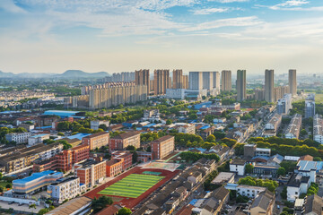 Fototapeta premium Overlooking the skyline and scenery of modern urban buildings in Jiangyin, China