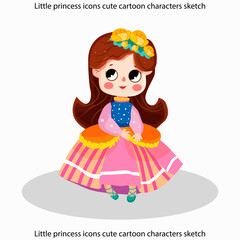 Little princess icons cute cartoon characters sketch