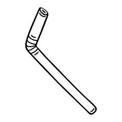 Drinking straw vector icon. Aluminum or plastic tube for drinking juice, alcohol, cocktail. Hand drawn illustration isolated on white. Simple doodle, black outline. Clipart for print, logo, web, apps