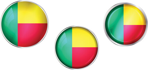 Round national flag pin of Benin.Circular vector flag of Benin