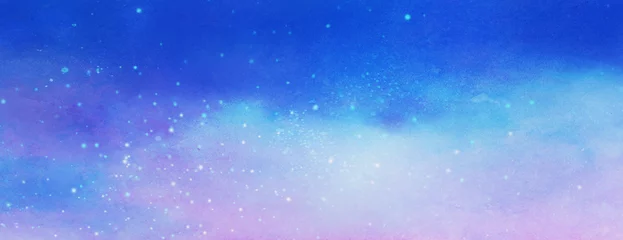 Poster Blauwe en lichtpaarse sterrenhemel landschap illustratie achtergrond afbeelding © gelatin