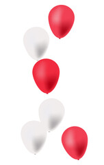 PNG. Red and white balloons with confetti on transparent background.