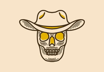 Vintage style illustration of a skull wearing a cowboy hat