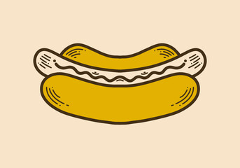 Vintage style illustration of a yellow hot dog