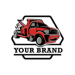 Obraz premium Truck towing logo template. Suitable logo for business related to automotive service business industry