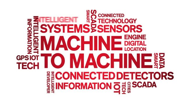 Machine to Machine animated tag word cloud;text design animation kinetic typography seamless loop.
