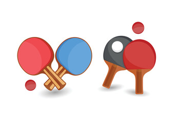 Ping Pong Illustrations Vector Design Set, Premium Hi-Quality Vector Ping Pong Concept, Ping Pong Bat, And Ball Clip Art Pair Design With White Background.