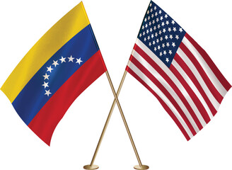 Venezuela,US flag together.American,Venezuela waving flag together