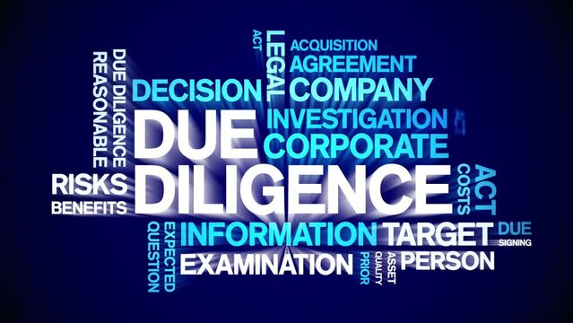 Due Diligence animated tag word cloud;text design animation kinetic typography seamless loop.