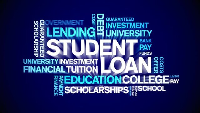 Student Loan Animated Tag Word Cloud;text Design Animation Kinetic Typography Seamless Loop.