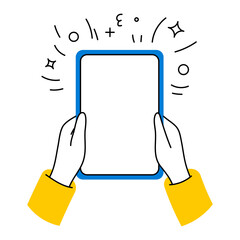 Hand drawn mockup used tablet touch screen gesture mockup.