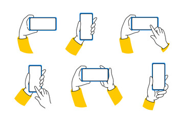 Collection hand drawn mockup used mobile phone touch screen gesture mockup.