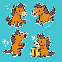 adorable active little pony character doodle illustration vector asset