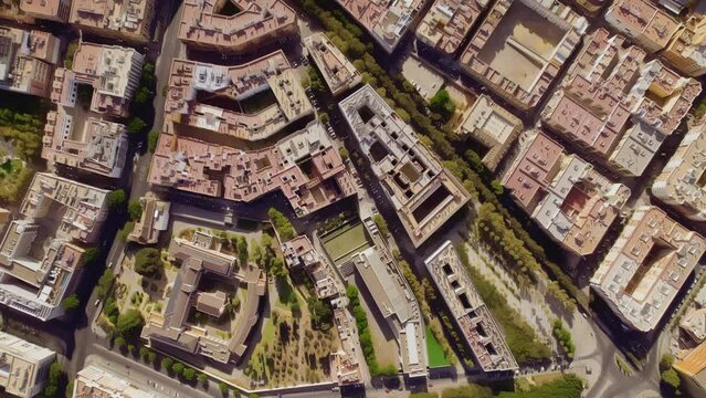 Aerial top view of Seville city, Spain. Cinematic 4K