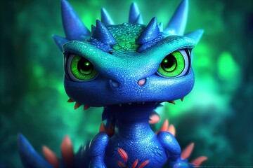 An adorable 3D rendered dragon - this kawaii chibi fantasy reptile is kid-friendly and cute