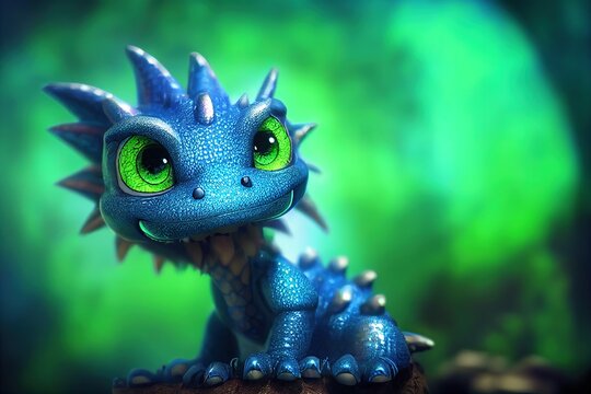 An adorable 3D rendered dragon - this kawaii chibi fantasy reptile is kid-friendly and cute