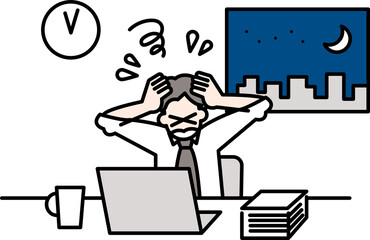 残業をする男性のイラスト