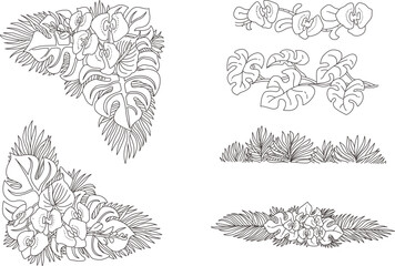 Black and white set of flower elements pattern. Illustration flower vector.