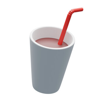 3d Object Rendering Of Drinking Glass With Straw Icon Isolated.