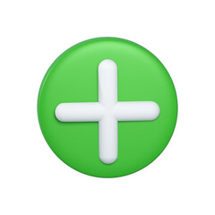 Obraz premium 3d Rendering of plus icon on green button isolated on white.