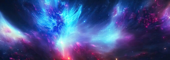 Space nebulae supernova exploding stars and far off galaxies of a Universe made of brilliant bright colors and intergalactic celestia cosmic wonder and magic, banner illustration