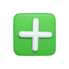 Obraz premium 3d Rendering of plus icon on green button isolated on white.