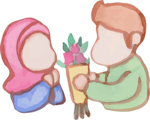 Couple Muslim Watercolor