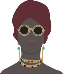 afro woman aesthetic orange turban gold jewelry birth stones