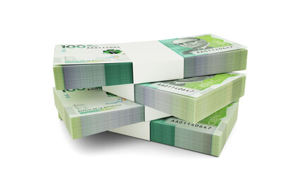3d rendering of Stack of Colombian peso notes. Few bundles of Colombian currency isolated on white background