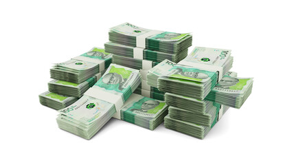 Stack of Colombian peso notes. 3D rendering of bundles of banknotes