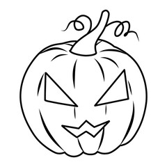 Halloween pumpkin. Scary Halloween pumpkin faces. Vector concept in doodle and sketch style. Outline pumpkin hand draw with brush style isolated on png or transparent texture, Halloween party