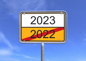 3d Illustration - Ortsschild - Ortstafel - 2022 - 2023 - Himmel - Wolken