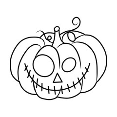 Halloween pumpkin. Scary Halloween pumpkin faces. Vector concept in doodle and sketch style. Outline pumpkin hand draw with brush style isolated on png or transparent texture, Halloween party