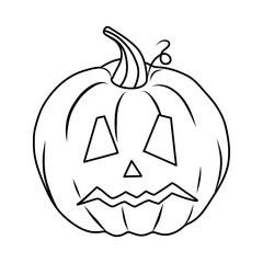 Halloween pumpkin. Scary Halloween pumpkin faces. Vector concept in doodle and sketch style. Outline pumpkin hand draw with brush style isolated on png or transparent texture, Halloween party