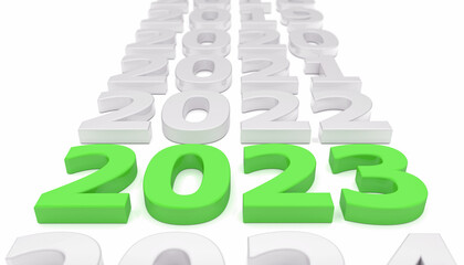 3d rendering of different years, on white background.