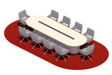 Isometric of meeting room, conference table.