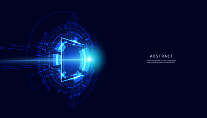 Abstract Circle Digital Circuit Concept Light Circle Network Blue Digital Copy Space for Text Wallpaper Background Futuristic Modern.