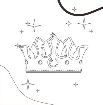 beauty sparkling crown icon in black and white icon for coloring kid books vector illustration EPS10