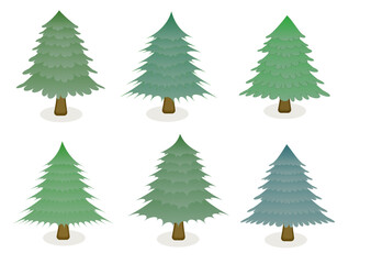 collection of christmas trees in cartoon style