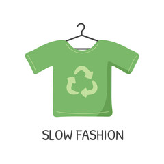 T-shirt on a hanger with recycle sign. Slow fashion concept. Vector illustration