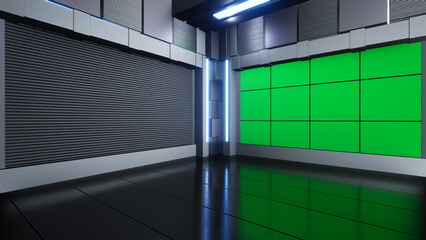 News Studio, Backdrop For TV Shows .TV On Wall.3D Virtual News Studio Background, 3d illustration