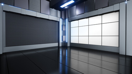 News Studio, Backdrop For TV Shows .TV On Wall.3D Virtual News Studio Background, 3d illustration