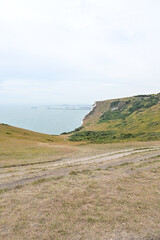 Fototapeta na wymiar The White Cliffs of Dover, Klippen mit Wanderweg und Wiesen, Dover in Kent, England